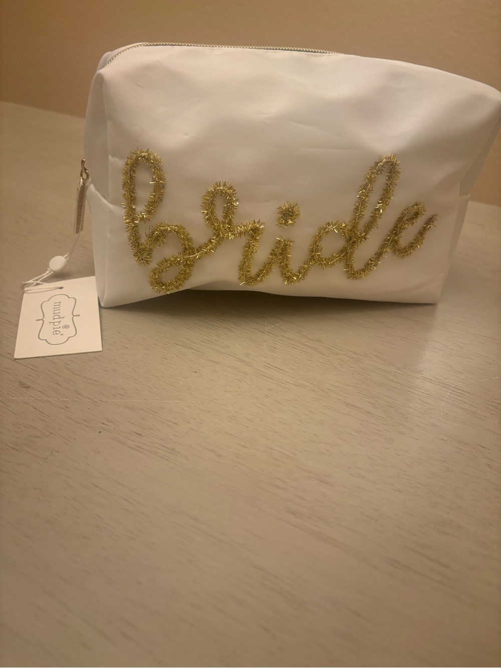 Bride White Cosmetic Pouch with Gold Script NWT #1
